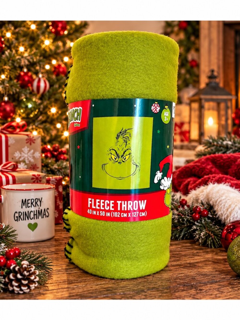 The Grinch Lime Green Fleece Throw Blanket 40x50 Christmas Holiday NWT
